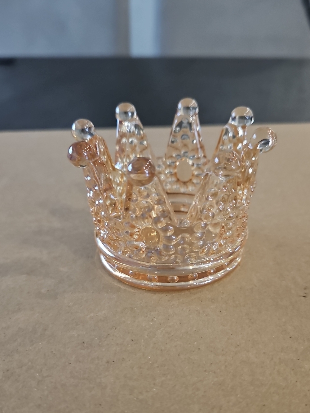 12 Pcs Glass Crown Tealight Holder - Gold/amber Color